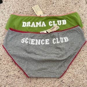 NWT 2pcs Green and Gray College High School Drama Science Club Panties Vintage M